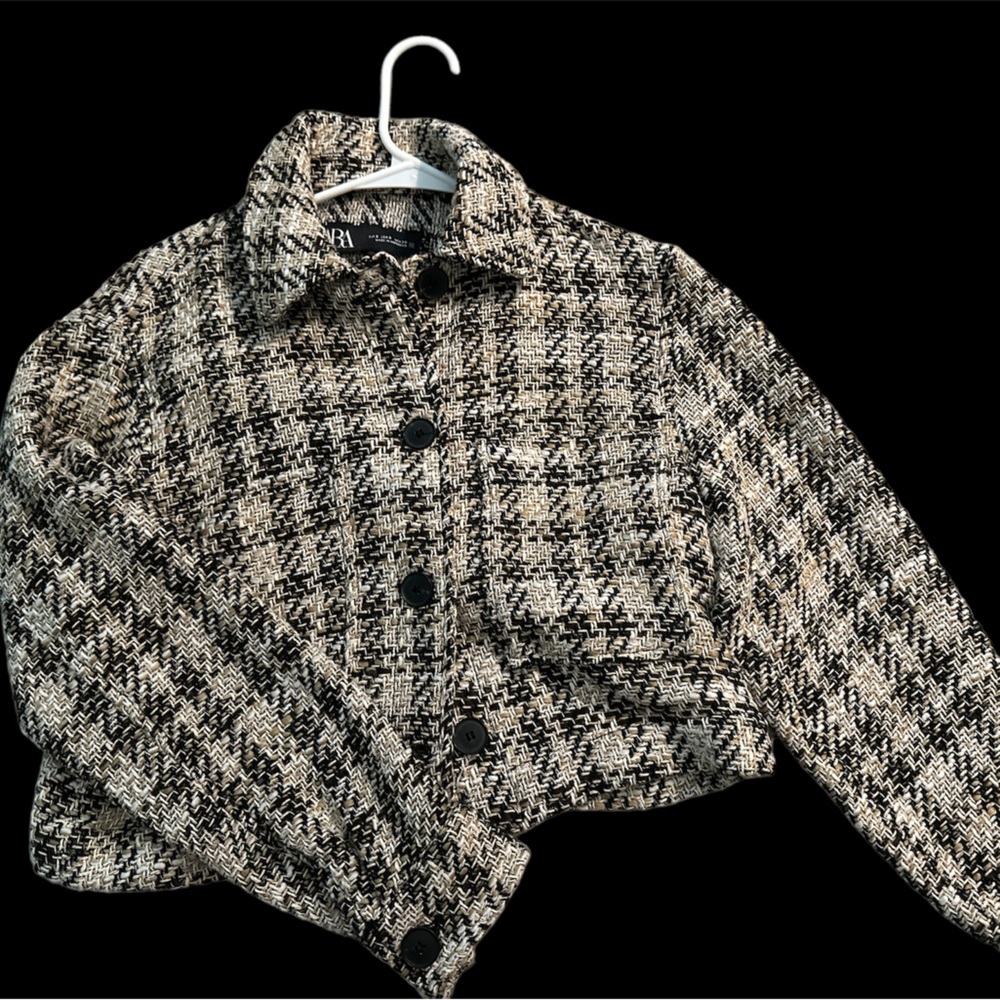 Zara Plaid Pleated Cropped Jacket